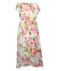 On or Off Shoulder Flutter Sleeve Maxi Dress - Coral Floral
